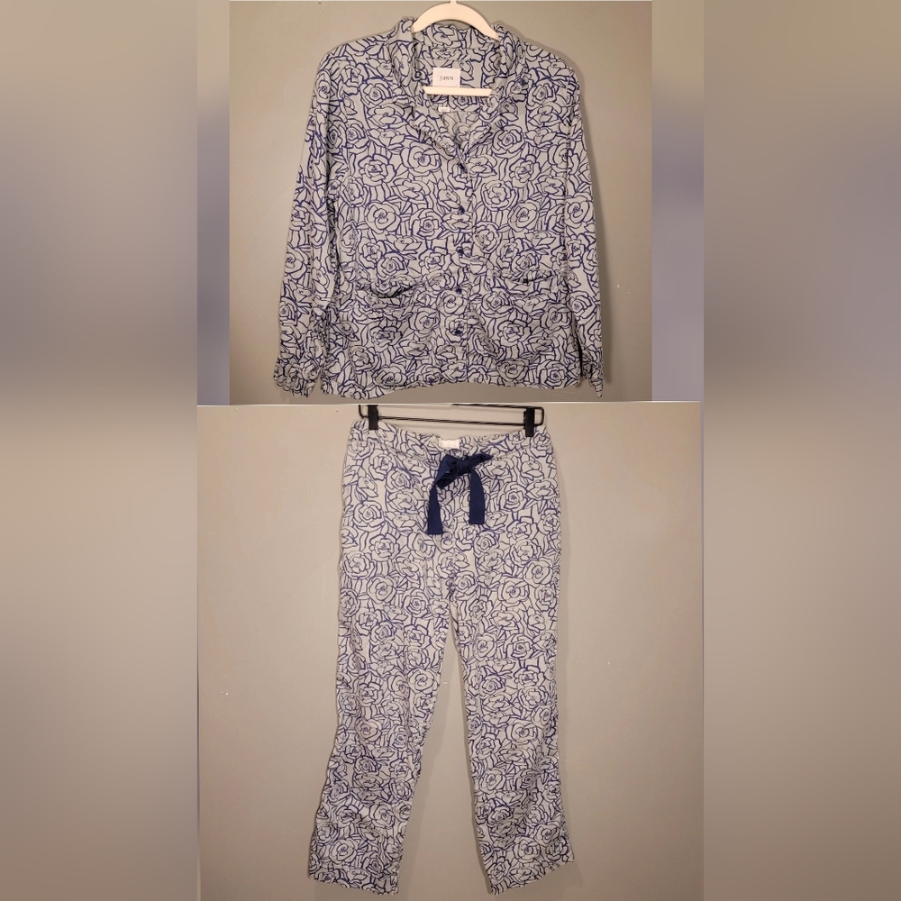 Yawn Organic Cotton Pyjama‎ Set Bums And Roses, Women's Size S, Blue Navy